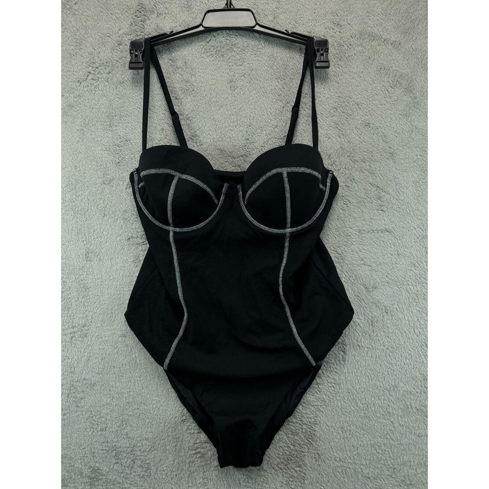 NWT ONIA Valerie One Piece Swimsuit Wire OTS Womens Large Black Crinkle Texture